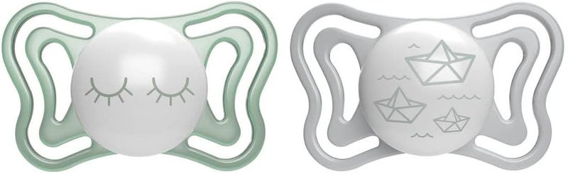 Chicco PhysioForma® Light Silicone Soother 16-36m 2Pcs, Glow/Lumi (Mixed: CLOSED EYES - BOATS) - Image 1